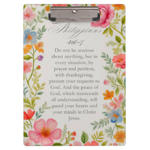 Philippians 4:6–7 Bible Verse Floral Watercolor Clipboard
