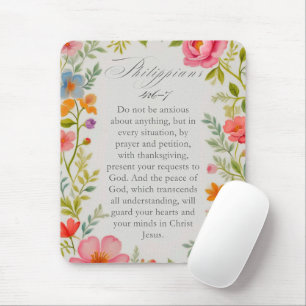 Philippians 4:6–7 Bible Verse Floral Watercolor Mouse Pad