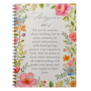 Philippians 4:6–7 Bible Verse Floral Watercolor Notebook