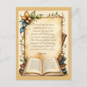 Philippians 4:6-7 Christian Bible Verse Art Postcard