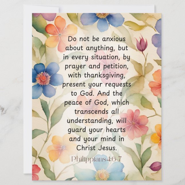 Philippians 4:6-7 Christian Bible Verse Watercolor (Front)