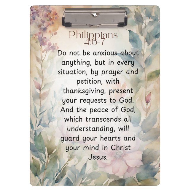 Philippians 4:6-7 Christian Bible Verse Watercolor Clipboard (Front)