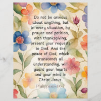 Philippians 4:6-7 Christian Bible Verse Watercolor