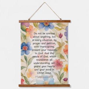 Philippians 4:6-7 Christian Bible Verse Watercolor Hanging Tapestry