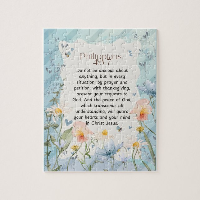 Philippians 4:6-7 Christian Bible Verse Watercolor Jigsaw Puzzle (Vertical)