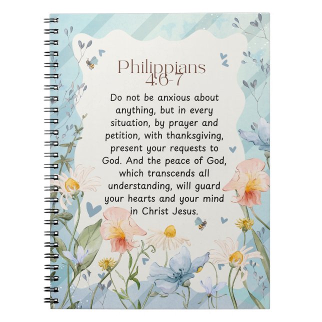 Philippians 4:6-7 Christian Bible Verse Watercolor Notebook (Front)