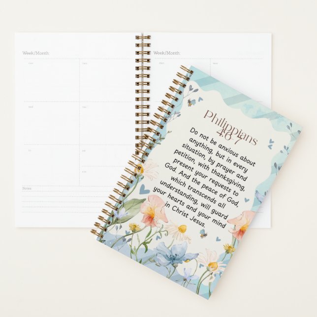 Philippians 4:6-7 Christian Bible Verse Watercolor Planner (Display)