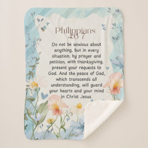 Philippians 4:6-7 Christian Bible Verse Watercolor Sherpa Blanket