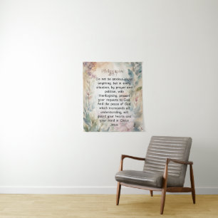 Philippians 4:6-7 Christian Bible Verse Watercolor Tapestry