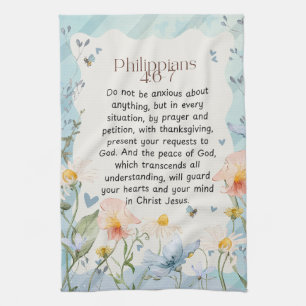 Philippians 4:6-7 Christian Bible Verse Watercolor Tea Towel