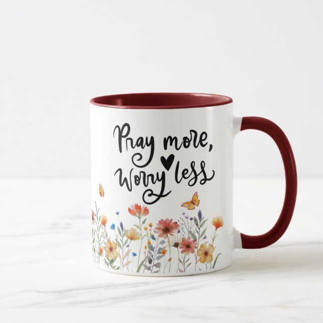 Philippians 4:6-7 Pray More Worry Less Bible Verse Mug (Right)