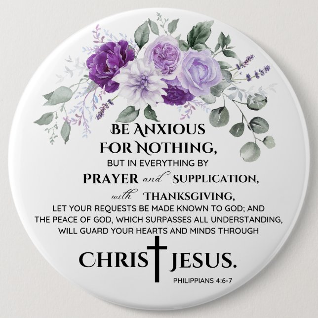 Philippians 4:6-7 Scripture Purple Flowers 6 Cm Round Badge (Front)
