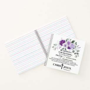 Philippians 4:6-7 Scripture Purple Flowers Notebook