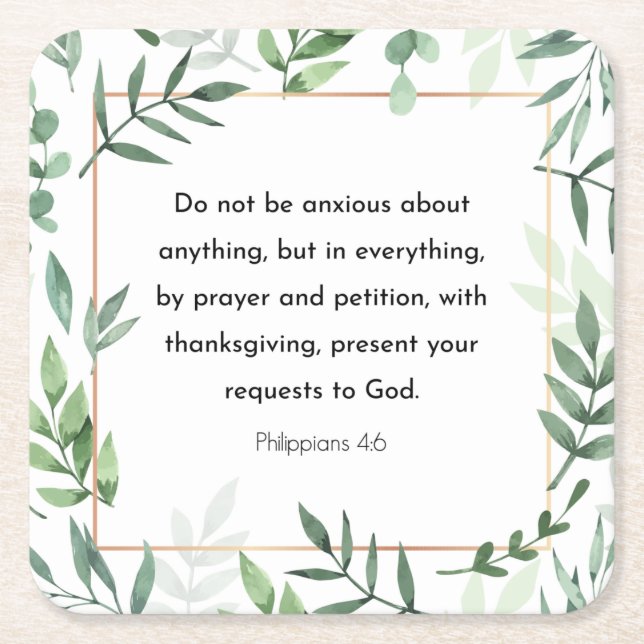 Philippians 4:6, Bible Verse, Square Paper Coaster (Front)