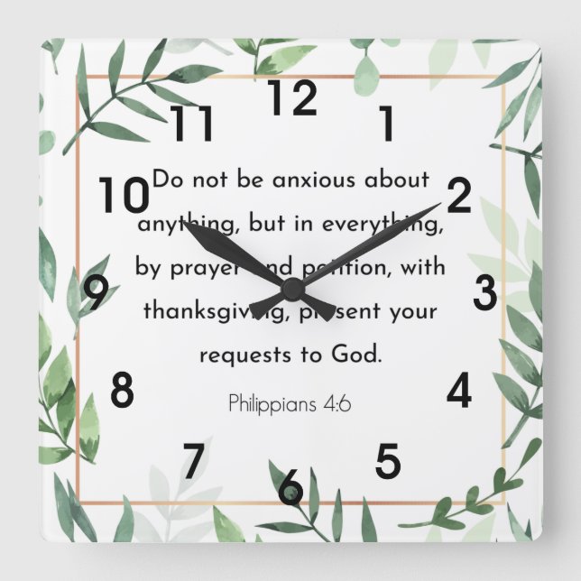 Philippians 4:6, Bible Verse, Square Wall Clock (Front)