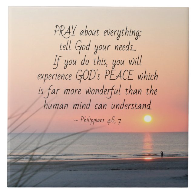 Philippians 4:6 Pray About Everything Ocean Sunset Ceramic Tile (Front)