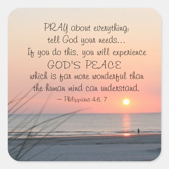 Philippians 4:6 Pray About Everything Ocean Sunset Square Sticker (Front)