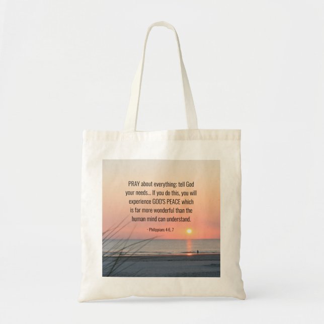 Philippians 4:6 Pray About Everything Ocean Sunset Tote Bag (Front)