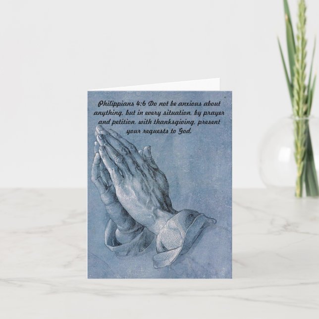 "Philippians 4 6" Praying Hands Note Card. Card (Front)