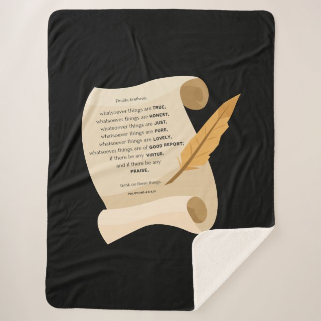 Philippians 4:8 KJV Bible Quote Scroll Sherpa Blanket (Front)