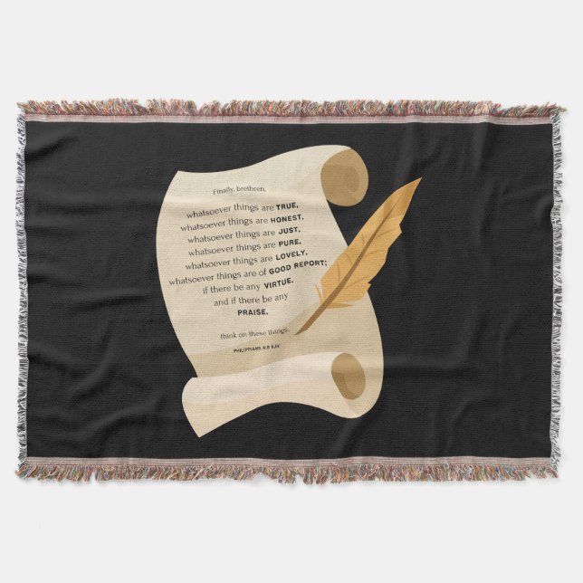 Philippians 4:8 KJV Bible Quote Scroll Throw Blanket (Front)
