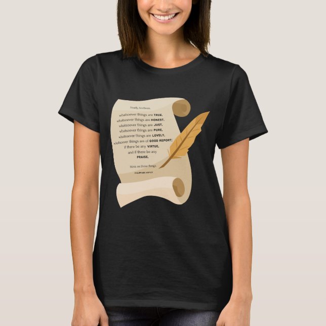Philippians 4:8 KJV Bible Quote Scroll Woman's T-Shirt (Front)