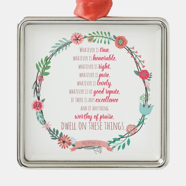 Philippians 4 8 metal tree decoration (Front)