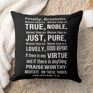 Philippians 4:8 Noble White Text Bible Verse Cushion