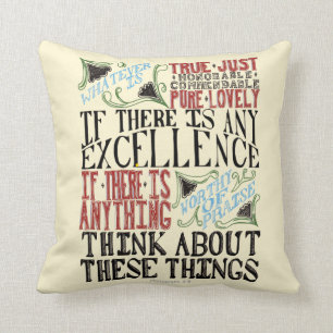 Philippians 4:8 Throw Pillow - Beige