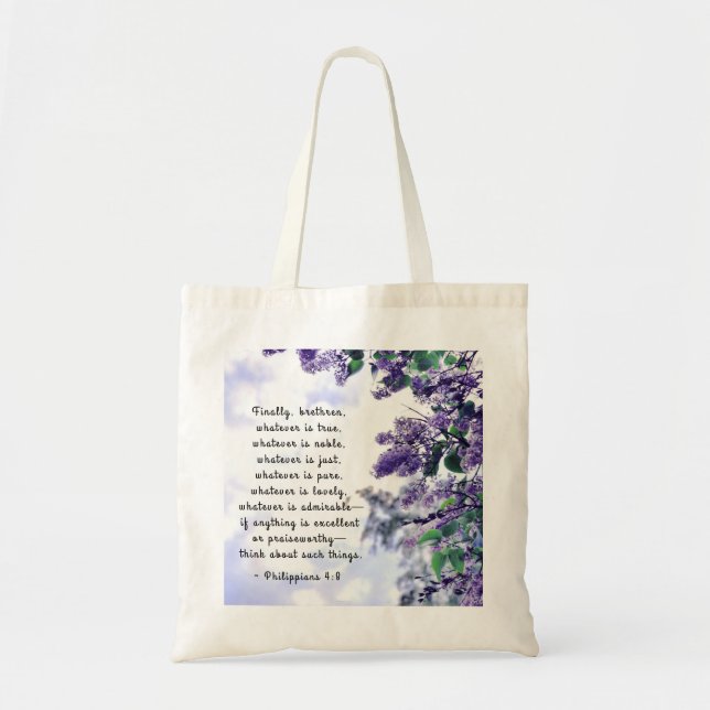 Philippians 4:8 Whatever is Admirable Bible Verse Tote Bag (Front)