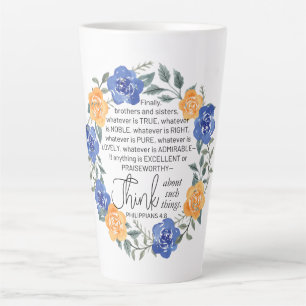 Philippians 4:8, Whatever is Noble, Floral Wreath Latte Mug