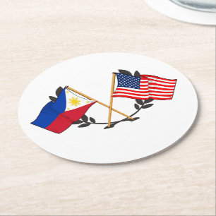 Philippine American Flag Filipino Heritage Vintage Round Paper Coaster