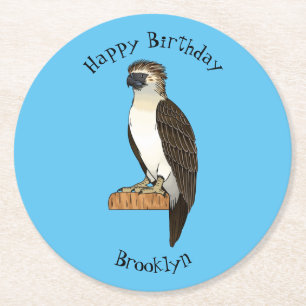 Philippine eagle bird cartoon illustration round paper coaster