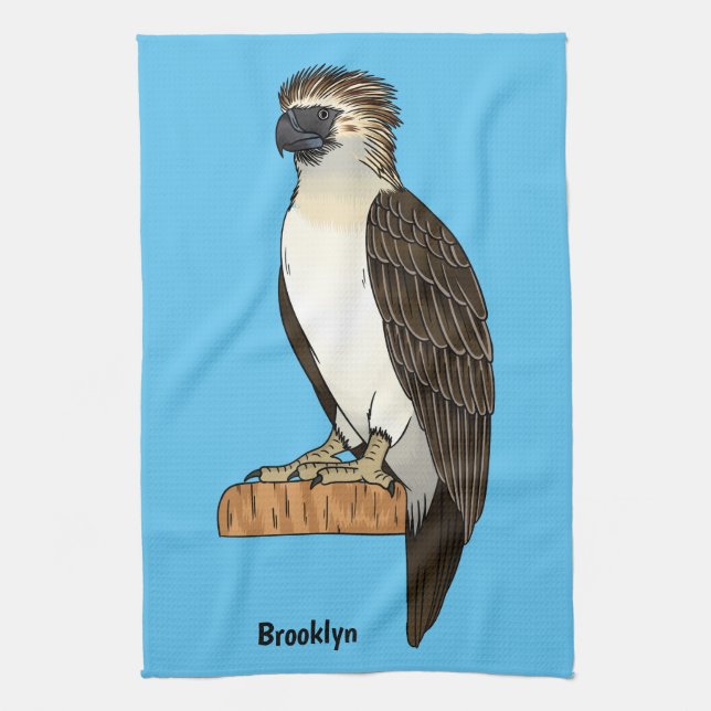 Philippine eagle bird cartoon illustration  tea towel (Vertical)
