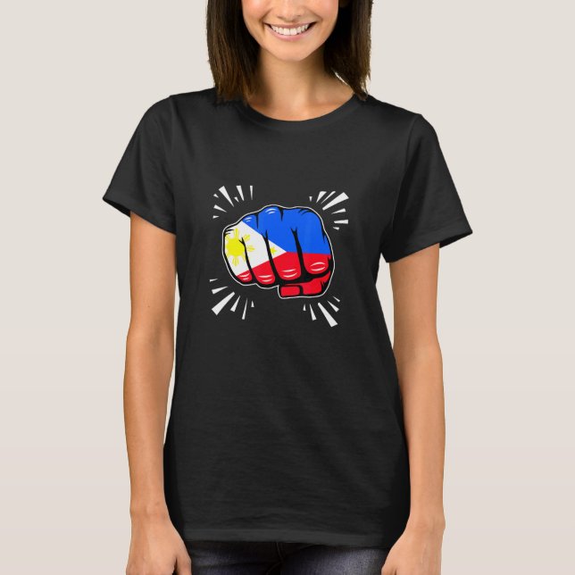 Philippine Flag Fist Filipina Filipino American Pi T-Shirt (Front)