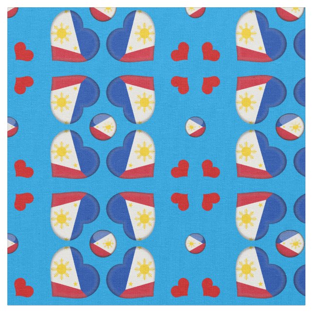 Philippine Flag & Philippines Heart fashion Fabric (Close Up)