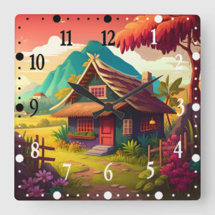 Philippine Traditional House colourful Design  Square Wall Clock