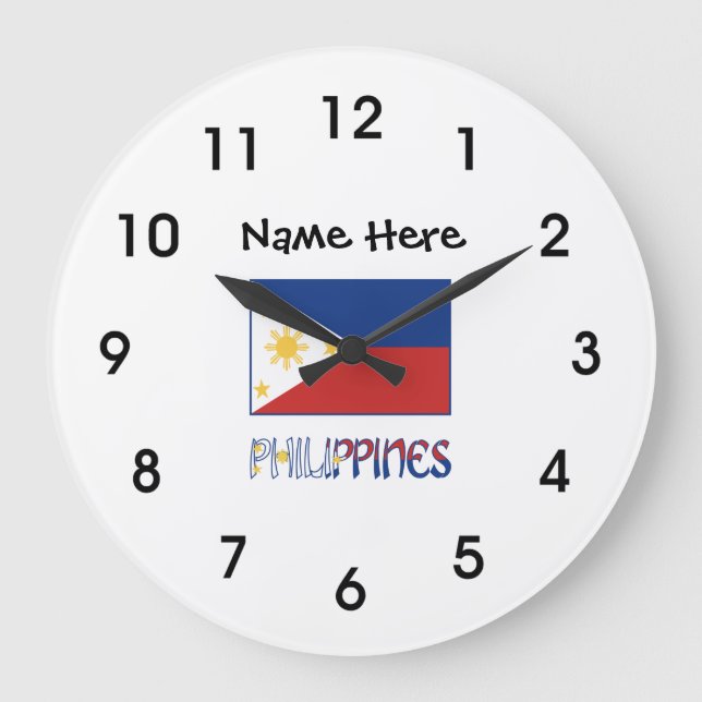 Philippines and Filipino Flag Personalized  Large Clock (Front)