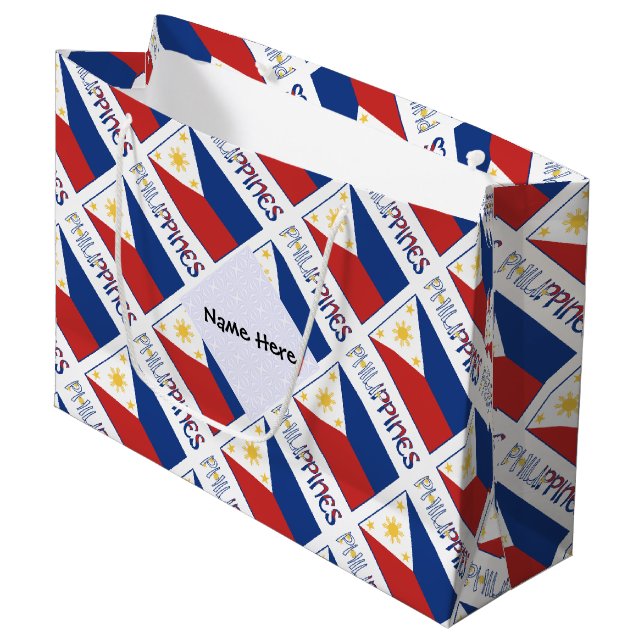 Philippines and Filipino Flag Tiled Personalised  Large Gift Bag (Front Angled)