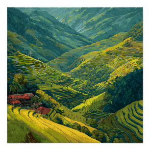 Philippines Banaue Vibrant Rice Terraces Vintage  Poster