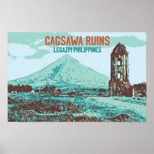Philippines, Cagsawa ruins, Legazpi, Mayon volcano Poster