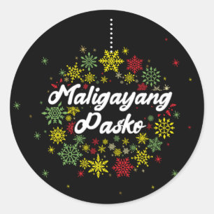 Philippines Christmas Maligayang Pasko Snowflakes Classic Round Sticker