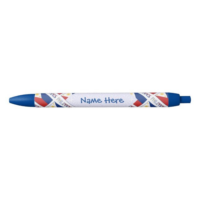 Philippines Filipino Flag Tiled Blue Personalised  Black Ink Pen (Front)