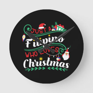Philippines - Filipino Who Loves Christmas Round Clock