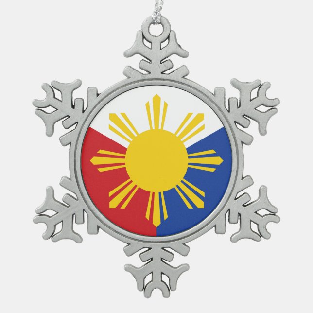 Philippines Flag Elements Snowflake Pewter Christmas Ornament (Front)
