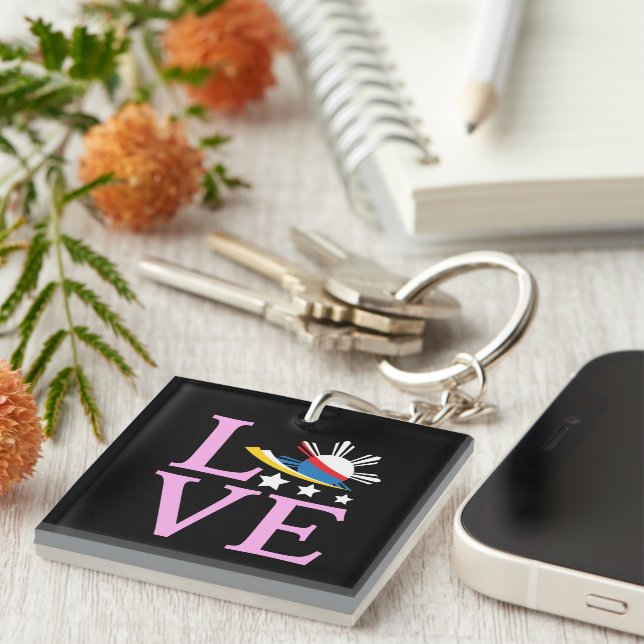 Philippines Flag - Filipina Pink Love Key Ring (Front Right)