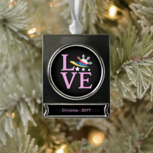 Philippines Flag - Filipina Pink Love Silver Plated Banner Ornament
