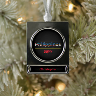 Philippines Flag - Patriotic Cutout Lettering Silver Plated Banner Ornament