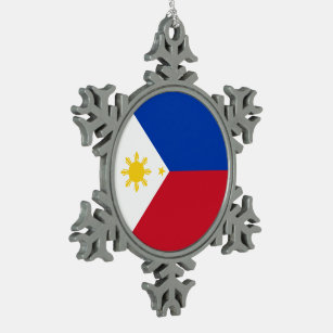 Philippines Flag Snowflake Pewter Christmas Ornament