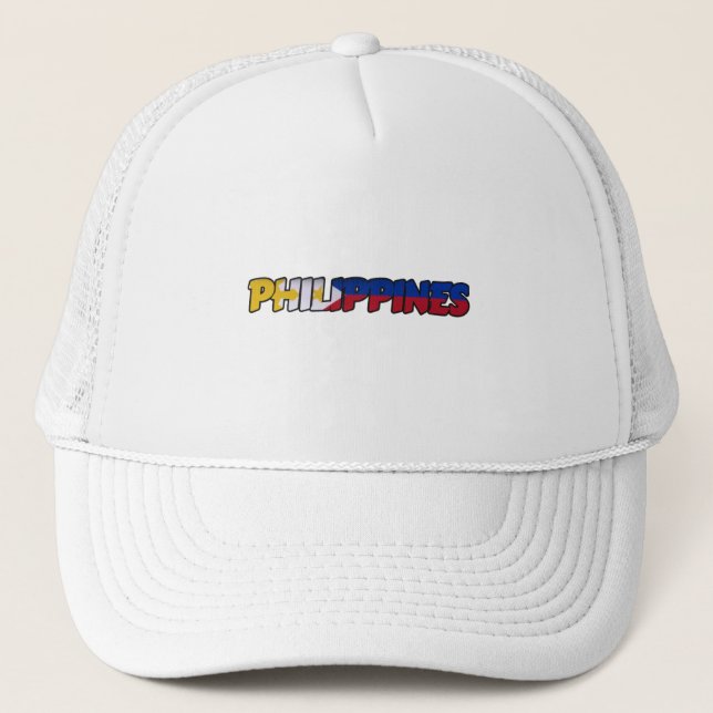 Philippines Flag Typography Trucker Hat (Front)